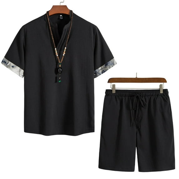 Vedolay Men 2 Piece Casual Short Sleeve Tee Shirts and Fit Sport Shorts Set,Black XL