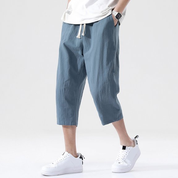 Vedolay Men Pants Casual Slim Fit Men's Pants Linen Trousers Large Size Mens Solid Color Summer Loose Cotton Trousers,Navy 5XL