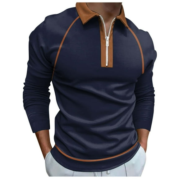 Vedolay Men Polo Shirt Casual Zipper Solid Long Sleeve Polos Shirt Mens Tops Dark Blue,3XL