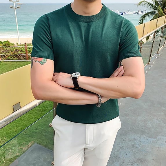 Vedolay Men Shirts Fashion Mens Big Tall Shirts – Longer Length Stretch T-Shirt for Casual Wear,Green XXL