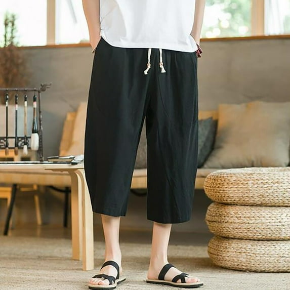 Vedolay Men Short Linen Casual Classic Fit Mens Shorts Drawstring Summer Beach Shorts Men with Elastic Waist and Pockets,Black 5XL