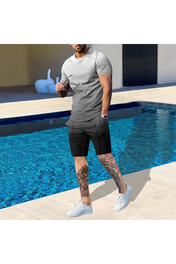 Men Short Sets Outfits 2 Piece Men's 2 Pieces Shirt Set Short Sleeve Fashion Summer Tracksuits Casual Set,Gray M