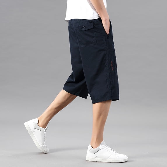 Vedolay Men Shorts Summer Mens Sports Shorts Cotton Wide Leg Shorts Elastic Lace-up Trouser with Pockets Loose Fits,Khaki M