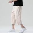 thumbnail image 1 of Vedolay Men Trousers Casual Relaxed Fit Mens Linen Drawstring Elastic Waist Wide Leg Pant with Multi Pockets Casual Loose Straight Leg Vacation Beach Pants,Khaki L, 1 of 5