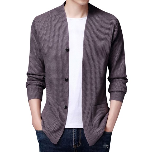 Vedolay Men's Cardigan Sweater Long Sleeve Open Front Sweaters Knit with Pockets 2023 Brown,M