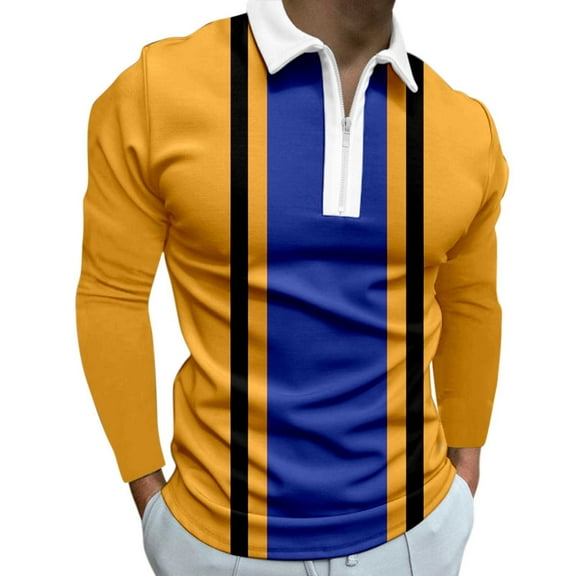 Vedolay Men's Fashion Polo Shirts 2023 Fashion Simple Solid Color Pullover Tops Yellow,3XL