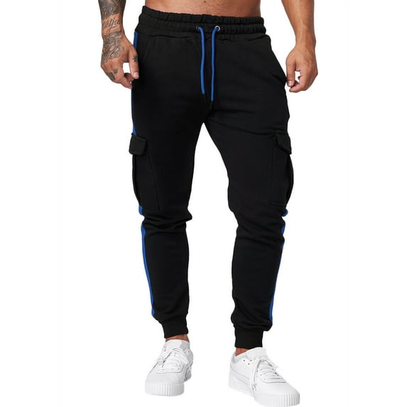 Vedolay Men's Pants Solid Color Straight Leg Trousers Loose Casual Sports Pants Blue,S