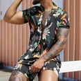 thumbnail image 1 of Vedolay Men's Summer 2-Piece Printed Shirt & Shorts Beach Casual Outfits,Black XXL, 1 of 5