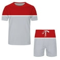 thumbnail image 1 of Vedolay Men's Summer 2 Pieces Crew Neck Short Sleeve Shirt and Fit Shorts Fashion Set,Red XXL, 1 of 5