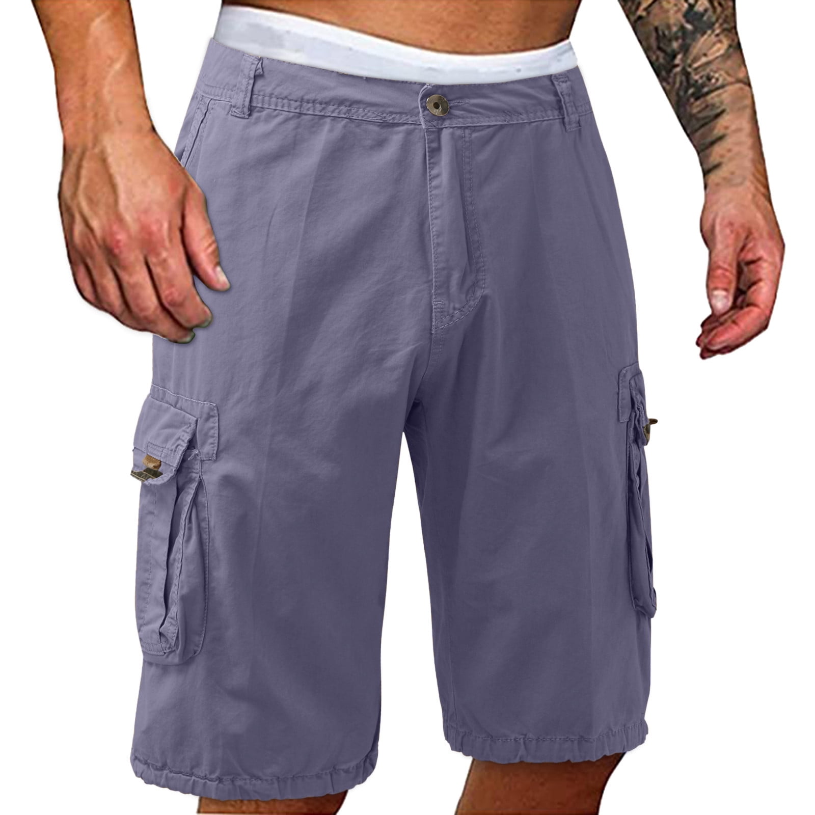 Vedolay Mens Casual Shorts Summer Solid Color Button Cargo