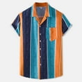 thumbnail image 1 of Vedolay Men's Summer Colorblock Striped Short Sleeve Shirt and Shorts Set,Orange L, 1 of 5