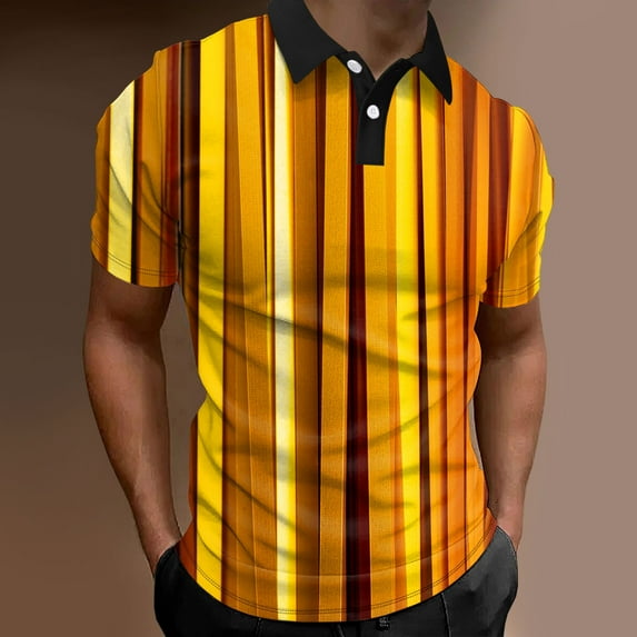Vedolay Men's Summer Fashion Short Sleeve Turndown Neck Printed Button Top,Yellow M