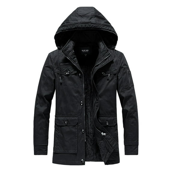 Vedolay Men's Winter Coats Solid Color Causal Winter Warm Thicken Overcoat Black,L