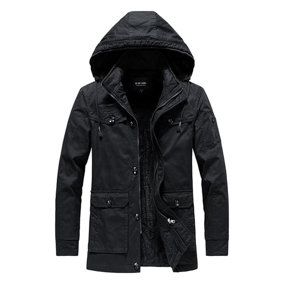Vedolay Men's Winter Coats Solid Color Causal Winter Warm Thicken Overcoat Black,M