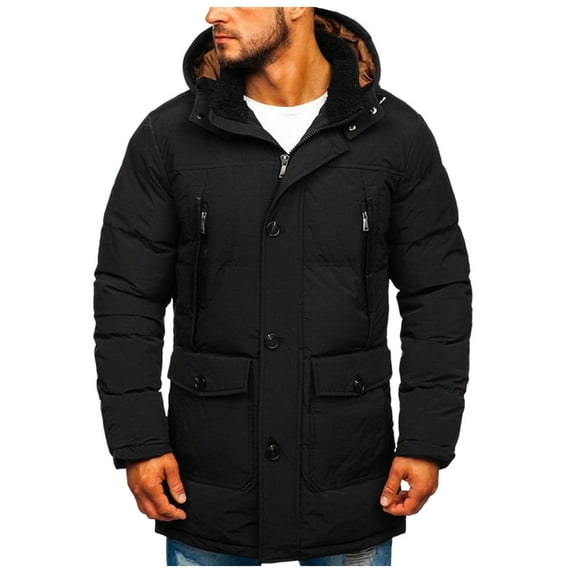 Vedolay Mens Parkas Outerwear Jacket Winter Long Hooded Parka Jacket Black,L