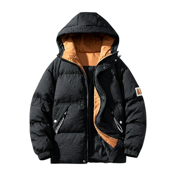 Vedolay Mens Parkas Winter Warm Jacket Waterproof Rain Zip Parka Overcoats Jacket Black,M