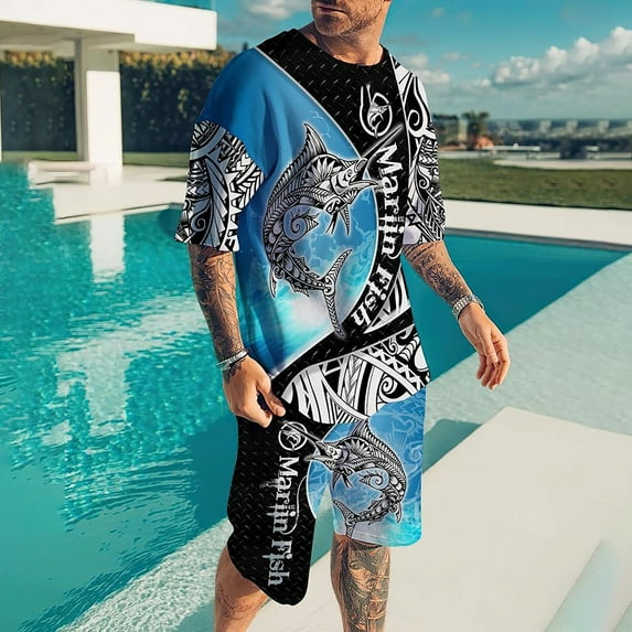 Vedolay Mens Short Outfits Mens Short Sets Fashion Summer Tracksuits Casual Set Short Sleeve and Shorts Set for Men,Sky Blue XL