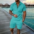 thumbnail image 1 of Vedolay Mens Short Set Men's Short Outfits 2 Piece Summer Short Sleeve Shirt and Shorts Set,Mint Green L, 1 of 2
