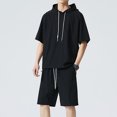 thumbnail image 1 of Vedolay Mens' Short Set Mens Personality Sport Set Summer 2 Piece Outfit Short Sleeve T Shirt and Shorts,Black L, 1 of 4