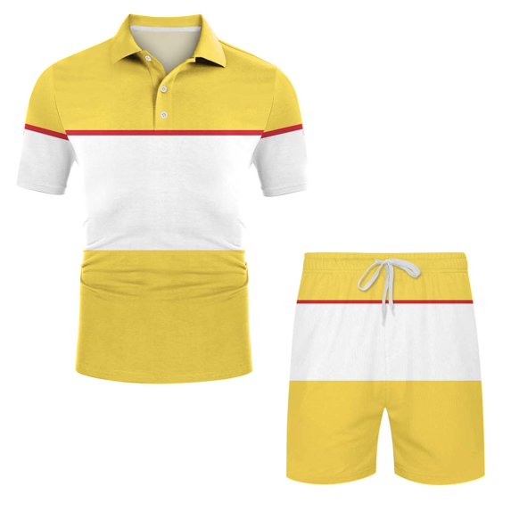 Vedolay Mens' Short Set Mens Short Sets 2 Piece Outfits Fashion Summer Tracksuits Casual Shirt and Shorts Set,Yellow XXL