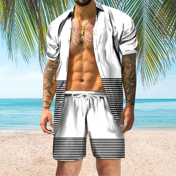 Vedolay Mens' Short Set Mens Short Sets 2 Piece Outfits Summer Shirt and Shorts Set Beach Tracksuit,Blue S