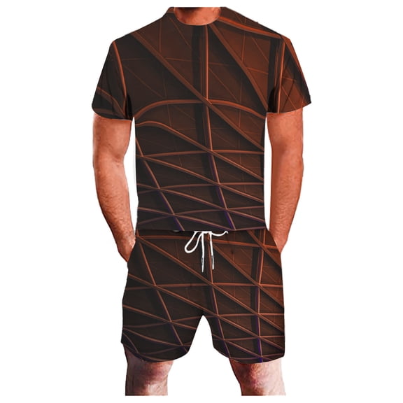 Vedolay Mens' Short Sets Summer 2 Piece Shirt and Shorts Set Printed Sports Hawaii Beach Style Two Piece Set,Red XL