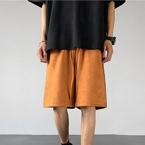 Vedolay Mens Shorts Mens Shorts Casual Adjustable Drawstring Elastic Waist Slim Shorts,Orange XL