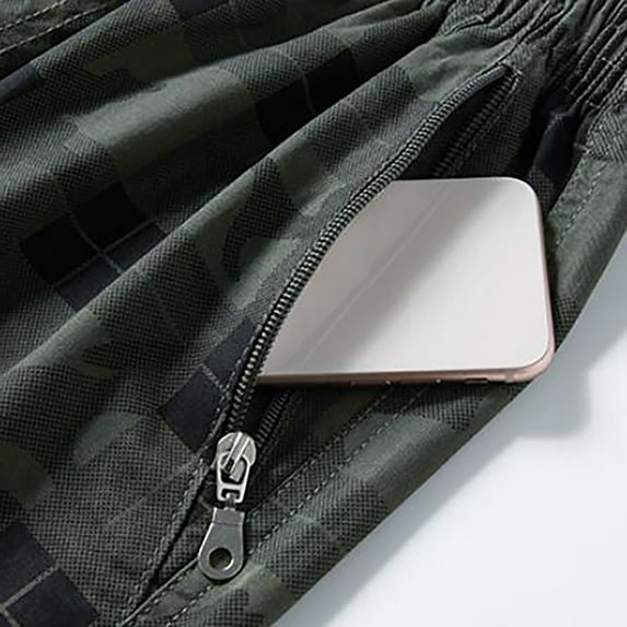 Vedolay Mens Shorts Shorts Men's Summer Casual Striped Print Shorts Zip-Up Plaid Shorts for Men,Gray XL