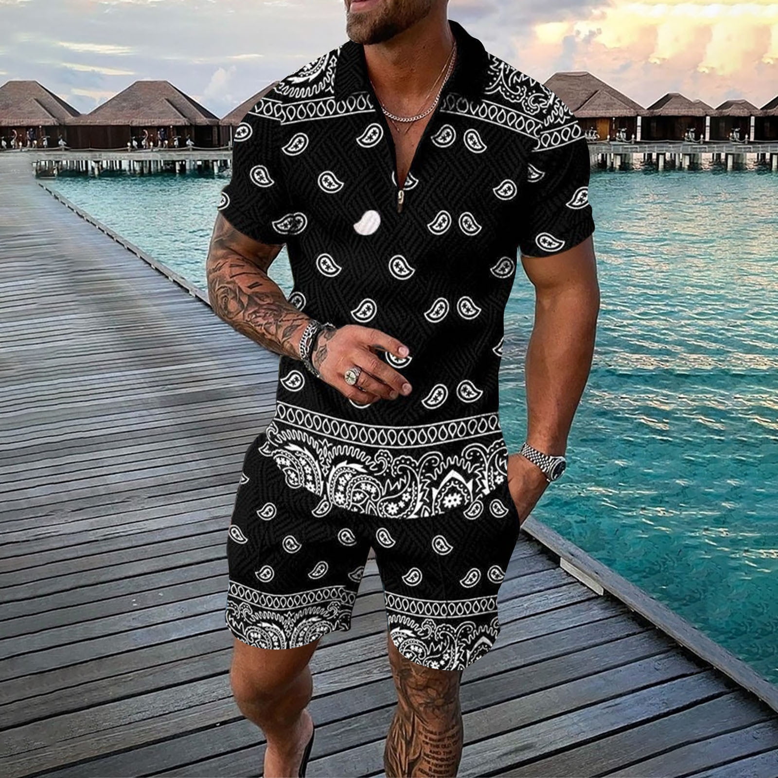 Vedolay Mens Shorts Tracksuit Men s 2 Piece Outfits Color Block