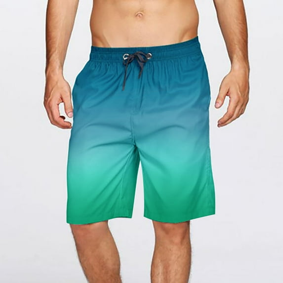 Vedolay Mens Summer Gradient Color Drawstring Elastic Waist Casual Shorts,Dark Blue L