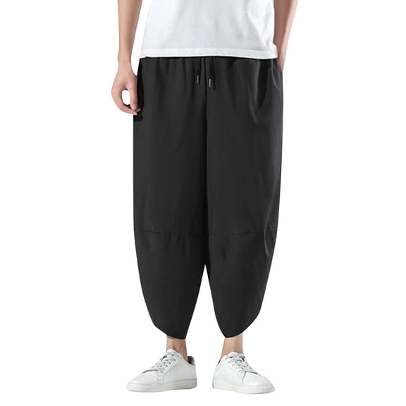 Vedolay Mens Sweatpants Solid Casual Multiple Pockets Outdoor Straight Type Fitness Pants Black,L