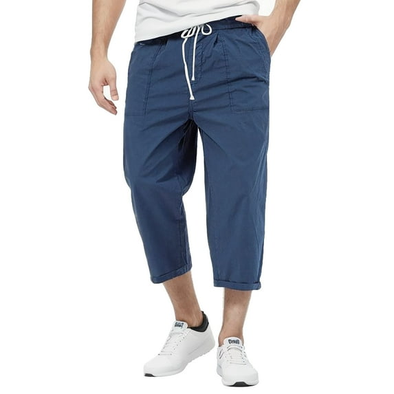 Vedolay Mens Sweatpants with Pockets 2023 Linen Pants Loose Fit Solid Pant Lightweight Blue,XL