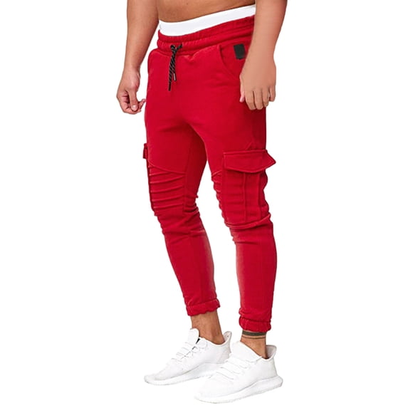 Vedolay Mens Sweatpants with Pockets Outdoor Straight Type Fitness Pants Casual Pants Trousers Red,2XL