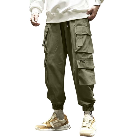 Vedolay Mens Sweatpants with Pockets Solid Color Drawstring Straight Leg Trousers Army Green,2XL