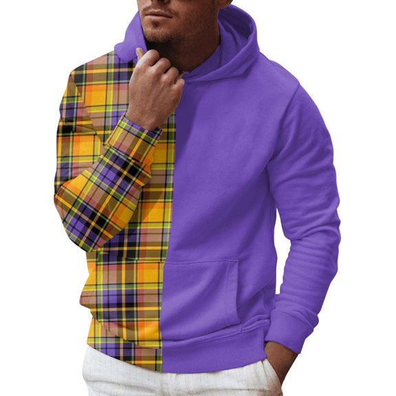 Vedolay Mens Sweatshirts 2023 V Neck Long Sleeve Pocket Solid Color Hooded Top Purple,3XL