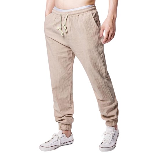 Vedolay Mens Trousers Men's Elastic Waist Drawcord Jogging Pants Straight Multi-Pocket Outdoor Sports Pants,Khaki L