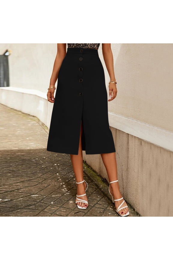 Midi Skirt Womens Basic Soft Stretch Mid Midi Knee Length Flare Flowy Skirts,Black M