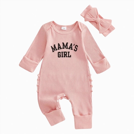 Vedolay Newborn Infant Girls Outfits Long Sleeve Letter Print Romper+Cute Headband 2 Pcs Set Baby Girl Fall Winter Outfits(3-6 Months)
