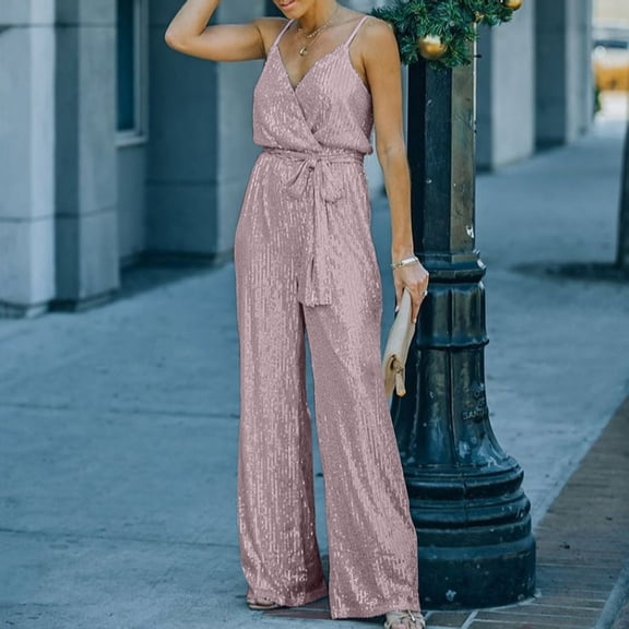 Vedolay One Piece Jumpsuits For Women Women Casual Sleeveless Spaghetti Strap Striped Pajama Jumpsuit,Beige S