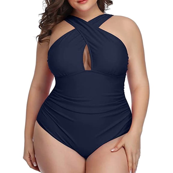 Vedolay One Piece Swimsuit One Piece Swimsuit for Women Vintage V Neck Twist Bathing Suit Tummy Control Monokini,Navy 3XL