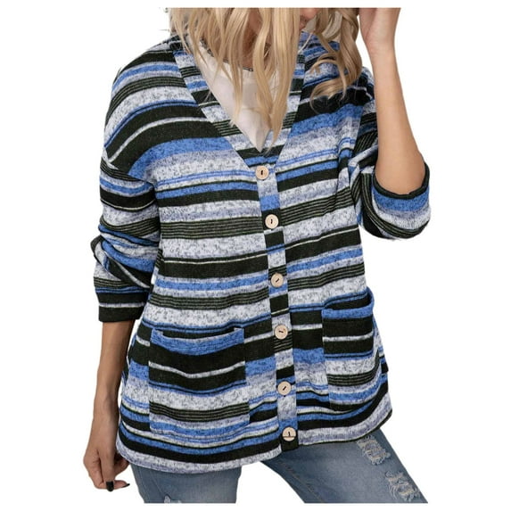 Vedolay Oversized Sweaters for Women Long Sleeve Solid Color Cardigan Blouse Blue,S