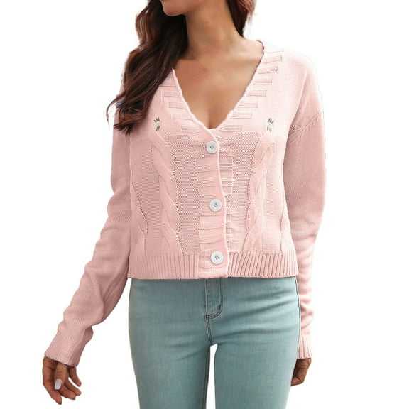 Vedolay Oversized Sweaters for Women Simple Solid Color Fashion Cardigans Jacket Coat Pink,S