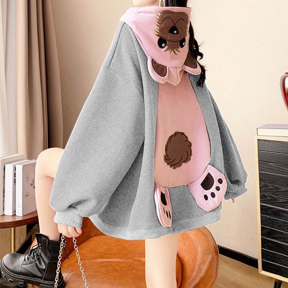 Vedolay Oversized T Shirts Hoodies for Women 2023 Zip Up Hoodies Oversized Sweatshirt Cute Fall Casual Clothing with Pockets,Gray M