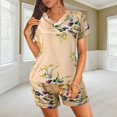 thumbnail image 1 of Vedolay Pajamas For Women Women's 2 Piece Outfits Floral Print Short Sleeve Tee Crop Top and Shorts Set Summer Loungewear Pajamas,Gold L, 1 of 5