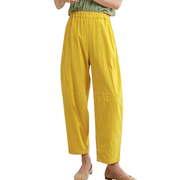 Vedolay Pant For Women High Waist Womens Leisure Pants Stretchy with Pockets High-Waisted Wide Leg Pants Tummy Control,Yellow S