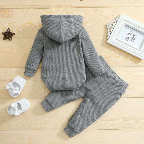 Vedolay Pants Sets for Boys Fall 2 Piece Outfit Floral Off Shoulder Long Sleeve Top and Pants Set,Gray 3-6 Months