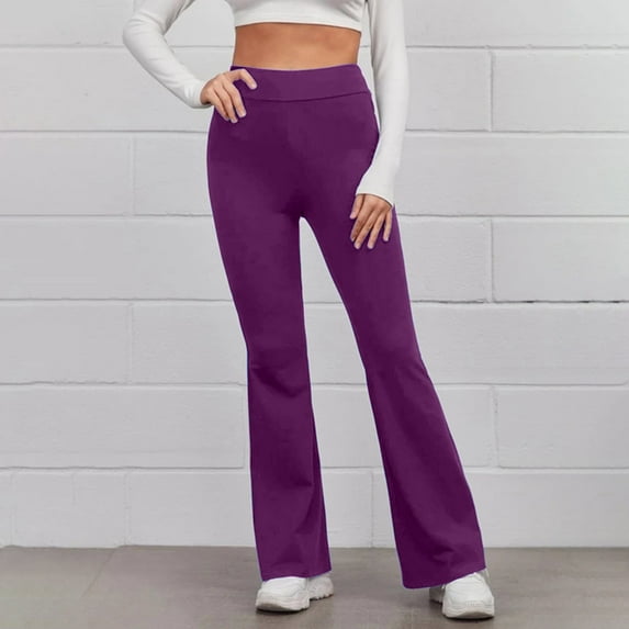 Vedolay Pants For Women Trendy Women's Plus Size Chain Flare Leg Bell Bottom Pants,Purple S