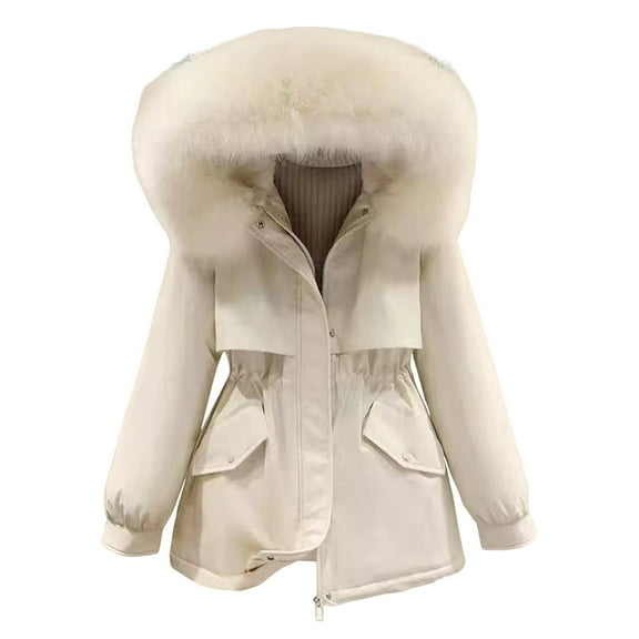 Vedolay Parka Jacket Women 2023 Solid Outdoor Windproof Raincoat Hooded Rain Waterproof Jacket White,M