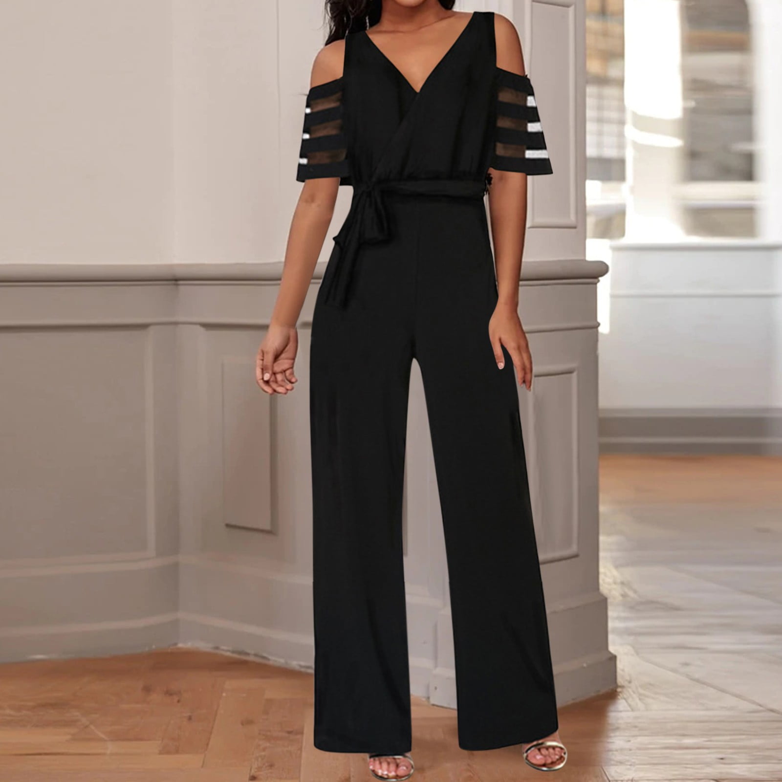 PENXZT Womens Black Dress Plunging Neck Crisscross Back Tie Front Jumpsuit  (Size : M) : Buy Online at Best Price in KSA - Souq is now Amazon.sa:  Fashion