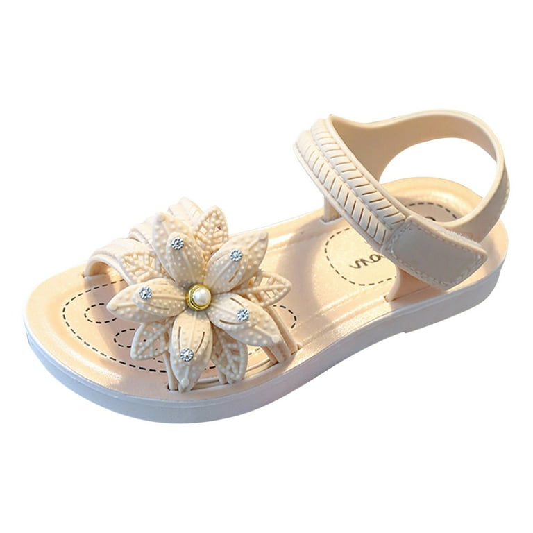 Vedolay Platform Sandals Girl s Flower Flat Sandals Cute Summer Shoes Open Toe Ankle Strap Sunflower Dress Sandals for Kids White 12.5